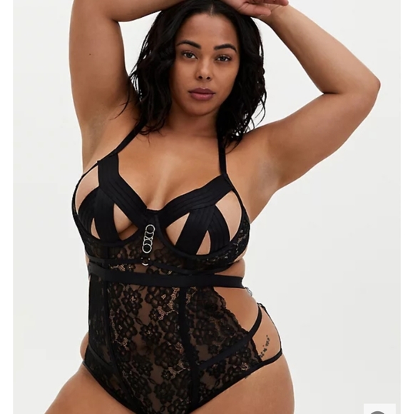 torrid Other - Torrid Black Lace Cutout Cage Underwire Bodysuit